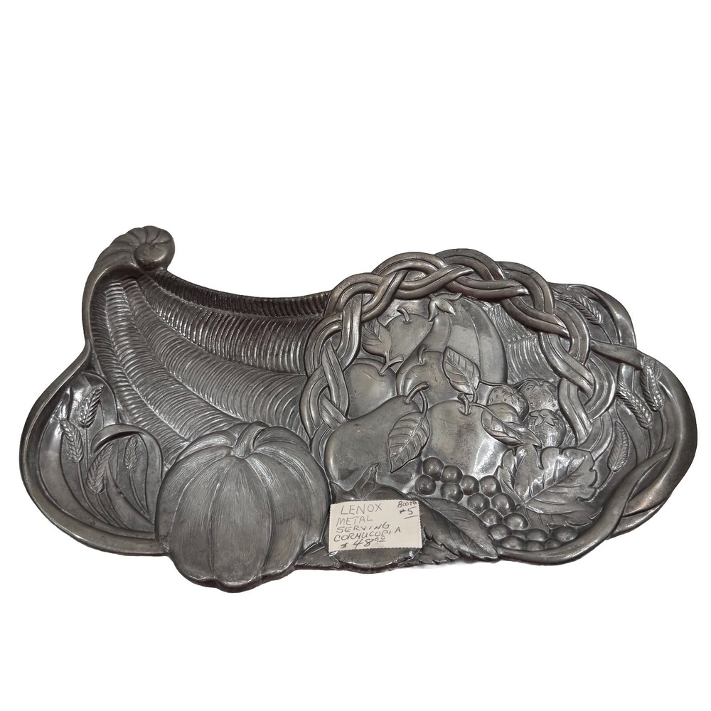 Lenox Cornucopia Horn of Plenty Vintage Metal Dish Holiday Silver Collectible